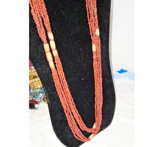Artsy Multi-Layered Seed Bead Women's Necklace Long Chunky Beachy Grandmacore - Picture 9 of 9